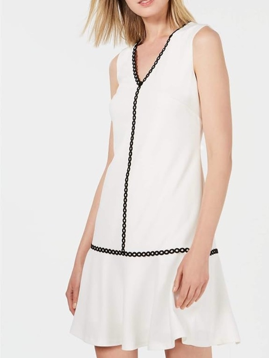 Calvin Klein Dresses & Skirts - Calvin Klein White Dress with Black Loop Trim and Pink Accents